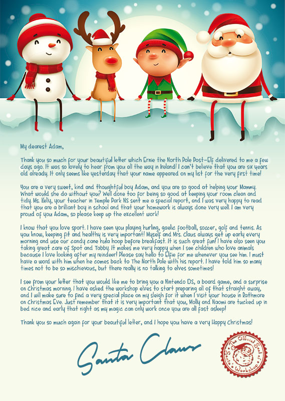 Reply letter from deals santa
